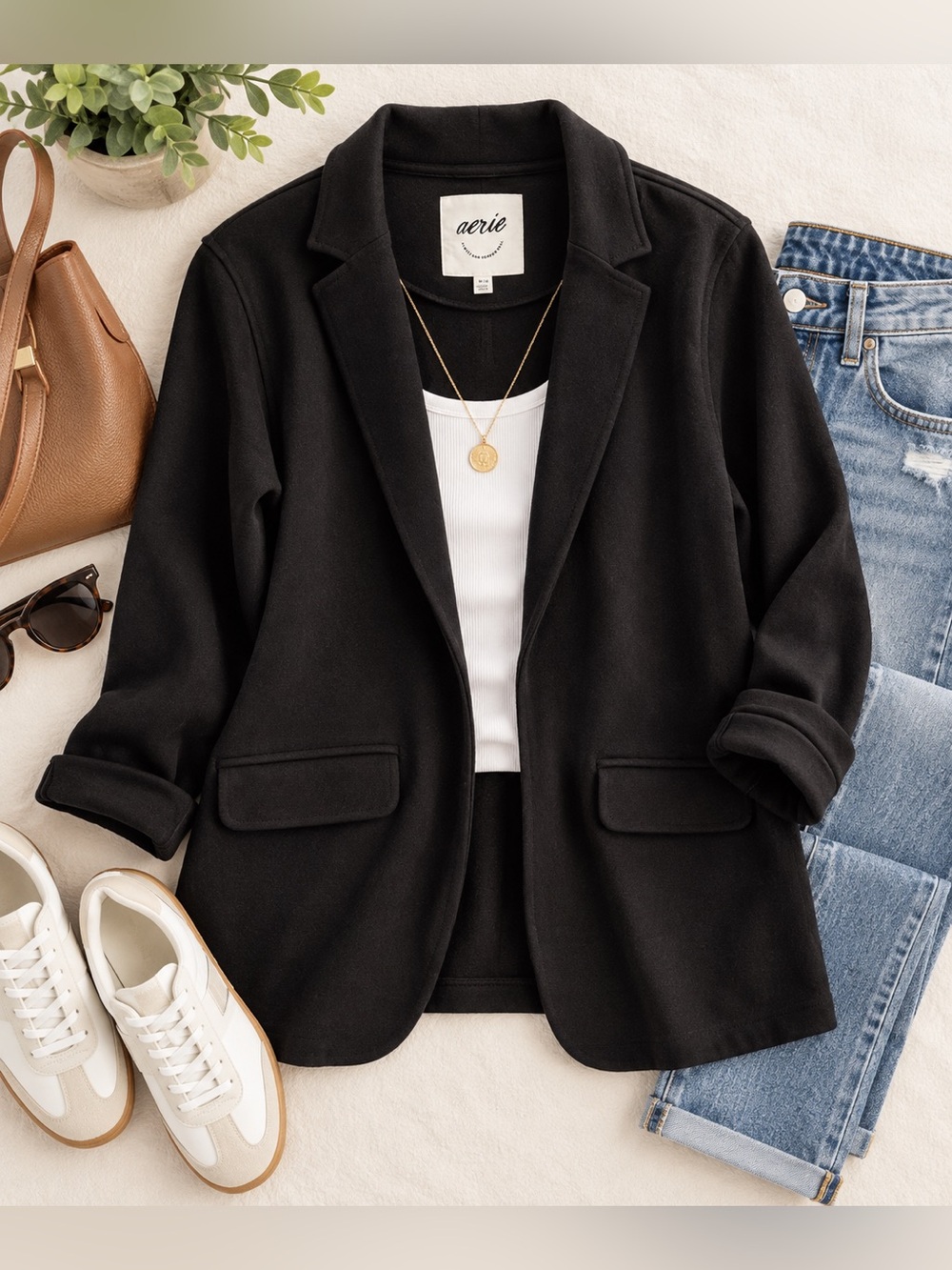 Aerie Black Oversized Sweatshirt Blazer Jacket Women’s M